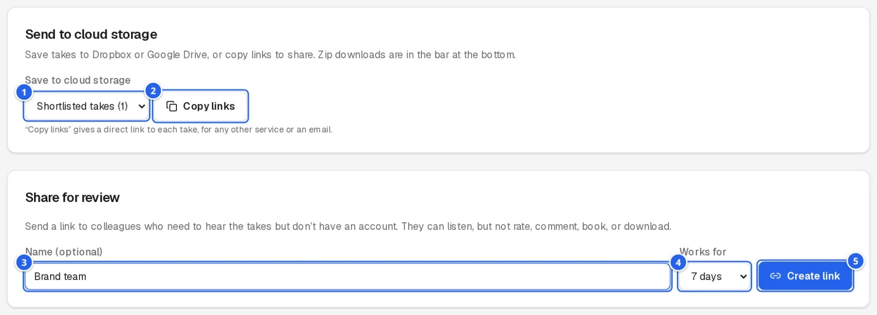 Send to cloud storage and Share for review