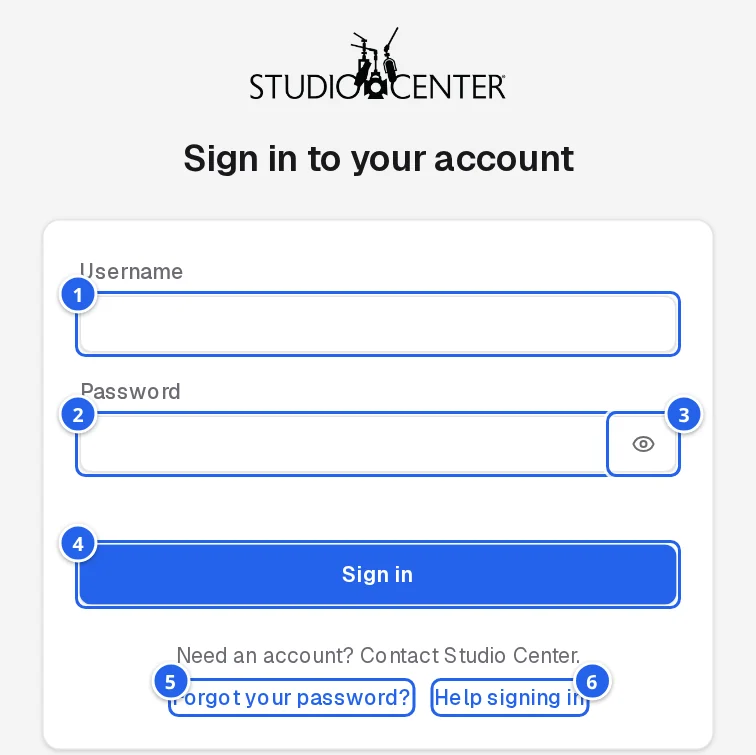 The sign-in page with numbered markers