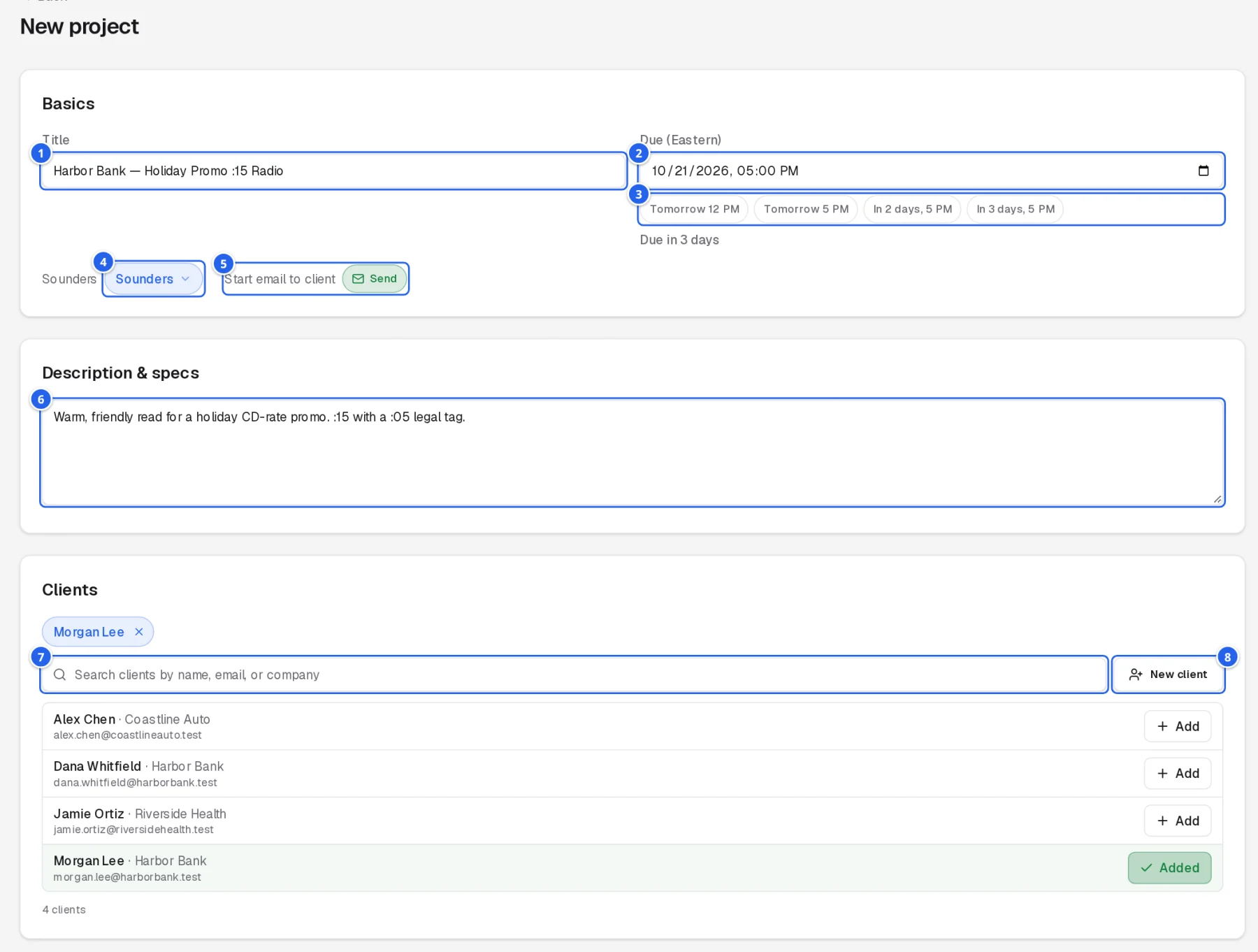 New project: basics, description and clients
