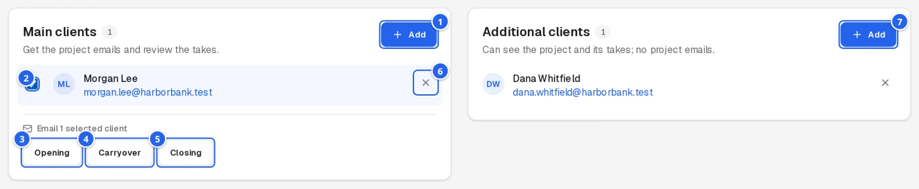 Main and additional clients