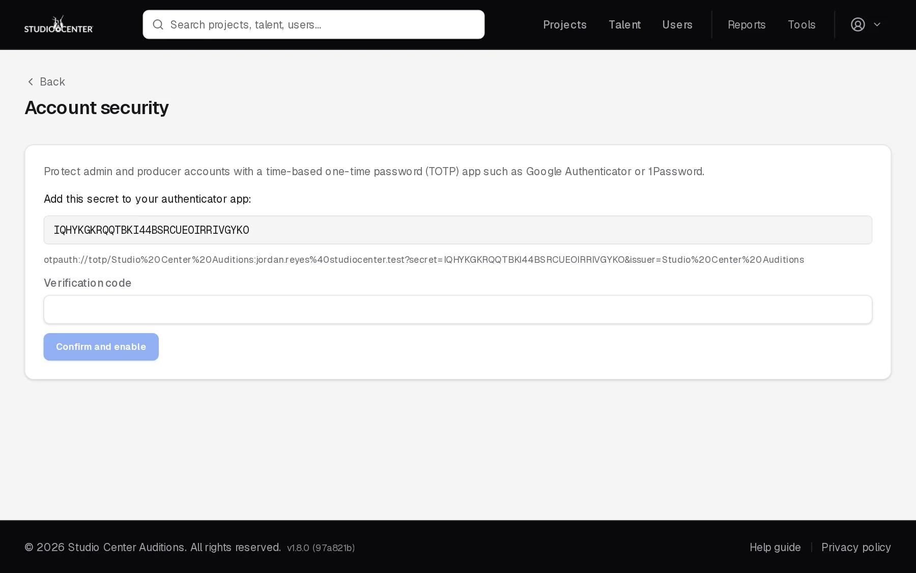 The Account security page
