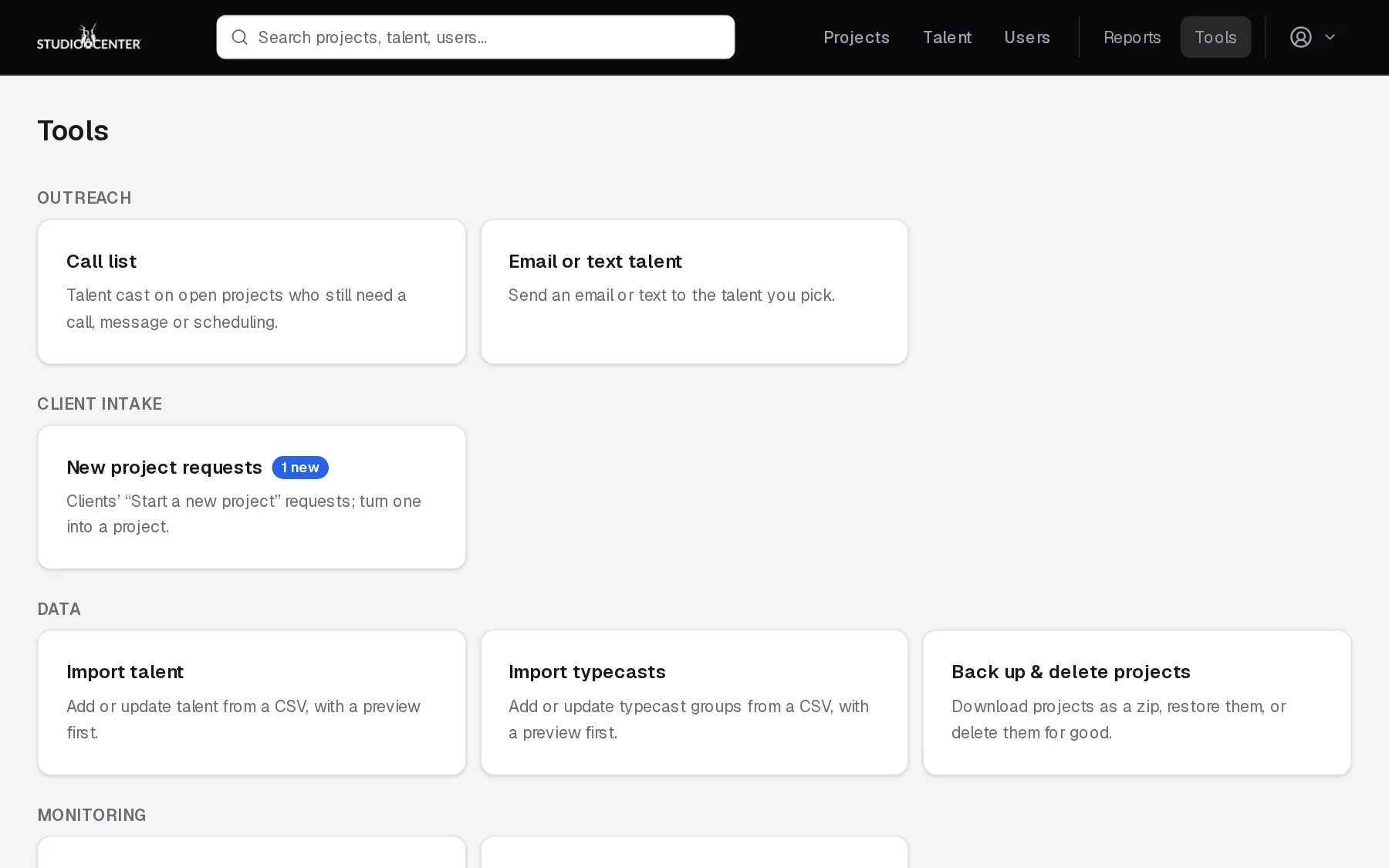 The Tools page